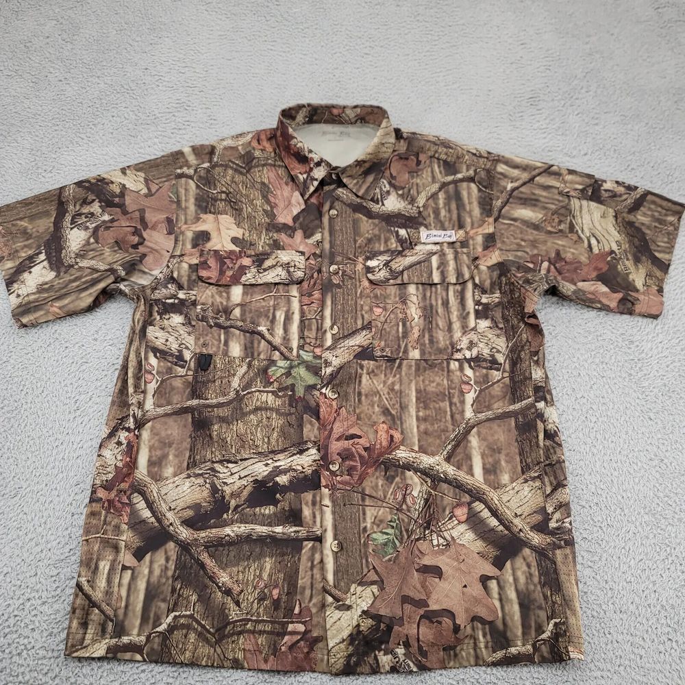 Bimini Bay Shirt Mens Large Green Camo Outdoors Camp Hunting Button Up Gorpcore